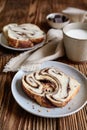 Delicious slices of chocolate Babka bread Royalty Free Stock Photo