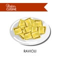 Delicious small Italian ravioli on shiny plate illustration