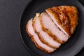 Delicious smoked ham or chicken meat with salt, spices and french mustard Royalty Free Stock Photo