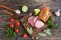 Delicious smoked ham cut in slices Royalty Free Stock Photo