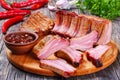 Delicious Smoked Pork Ribs on table Royalty Free Stock Photo