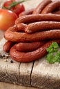 Delicious smoked sausages Royalty Free Stock Photo