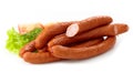 Delicious smoked sausages Royalty Free Stock Photo