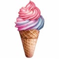 Delicious Soft Serve Ice Cream Watercolor Illustration .