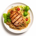 Delicious Spaghetti Dish With Roasted Swordfish Steak And Lettuce