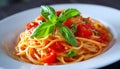 Delicious spaghetti with fresh tomato sauce and basil Royalty Free Stock Photo