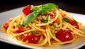 Delicious spaghetti with fresh tomato sauce and basil Royalty Free Stock Photo