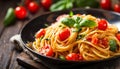 Delicious spaghetti with fresh tomato sauce and basil Royalty Free Stock Photo