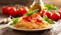 Delicious spaghetti with fresh tomato sauce and basil Royalty Free Stock Photo