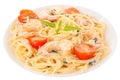 Delicious Spaghetti pasta with prawns on  plate Royalty Free Stock Photo