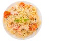 Delicious Spaghetti pasta with prawns on  plate Royalty Free Stock Photo