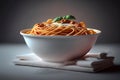 Delicious spaghetti with sauce and spices in bowl Royalty Free Stock Photo