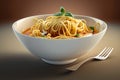 Delicious spaghetti with sauce and spices in bowl Royalty Free Stock Photo