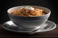 Delicious spaghetti with sauce and spices in bowl Royalty Free Stock Photo