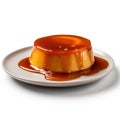 Delicious Spanish Flan with Caramel Sauce on a Plate .