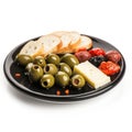 Delicious Spanish Tapas with Olives and Cheese on a Plate.