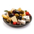 Delicious Spanish Tapas with Olives and Cheese on a Plate.