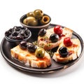 Delicious Spanish Tapas with Olives and Cheese on a Plate.