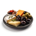 Delicious Spanish Tapas with Olives and Cheese on a Plate.