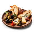 Delicious Spanish Tapas with Olives and Cheese on a Plate.