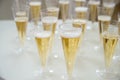 Delicious sparkling wine in plastic glasses on the buffet table. Copyspace Royalty Free Stock Photo