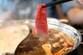 Delicious spicy beef shabu shabu in hot pot