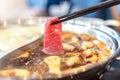 Delicious spicy beef shabu shabu in hot pot