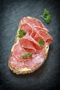 Delicious spicy salami appetizer