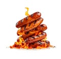 Delicious, spicy sausages on fire.