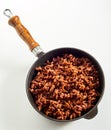 Delicious spicy vegan mince meat in a frying pan