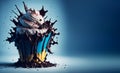 Delicious splash ice cream cone design with exploding and liquify chocolate pieces. Isolated sundae with space for text