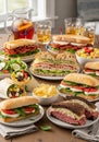 A delicious spread of assorted sandwiches and wraps featuring various ingredients Royalty Free Stock Photo