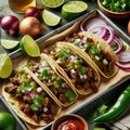 Authentic Mexican Tacos with Salsa and Lime, AI Generated