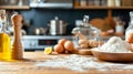 A Delicious Spread: Baking ingredients set on a rustic wooden table, evoking the essence of home coo Royalty Free Stock Photo