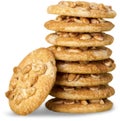 Delicious stacked cookies with nuts isolated on