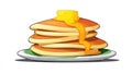 Delicious Stack of Fluffy Pancakes with Butter and Syrup on White Plate Isolated Background Royalty Free Stock Photo