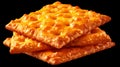 Delicious stack of golden brown cheese crackers on a black background, perfect for snacking and entertaining guests at parties and Royalty Free Stock Photo