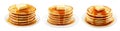 Delicious stack of golden pancakes with melting butter and maple syrup, isolated on white transparent background Royalty Free Stock Photo