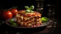 Delicious Stack of Lasagna With Tomatoes and Basil