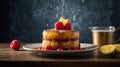 Delicious Pancake Stack Topped with Honey, Fresh Raspberries, and Slices of Pineapple Royalty Free Stock Photo