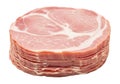 A delicious stack of thinly sliced ham sitting on a white background ready to be served Royalty Free Stock Photo