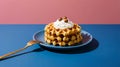 Delicious Stack of Waffles with Whipped Cream and Hazelnuts Royalty Free Stock Photo