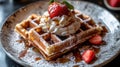 Delicious Stacked Waffle with Strawberries and Whipped Cream Royalty Free Stock Photo