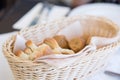 Delicious starters in Greek restaurant, fresh bread Royalty Free Stock Photo