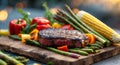 Delicious steak with grill marks and vegetables ready for your barbeque party Royalty Free Stock Photo