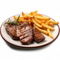 Delicious Steak Plate With French Fries - Stock Photo