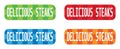 DELICIOUS STEAKS text, on rectangle, zig zag pattern stamp sign.