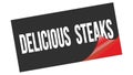 DELICIOUS STEAKS text on black red sticker stamp