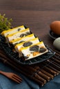 Delicious steamed three color egg made by salted egg, pidan, and chicken egg Royalty Free Stock Photo