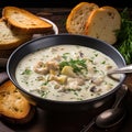 A delicious steaming bowl of creamy clam chowder. Royalty Free Stock Photo